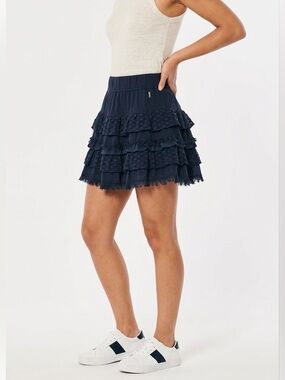 🚩Hollister Navy Blue Tiered Mesh Ruffle Mini Skirt Size XS